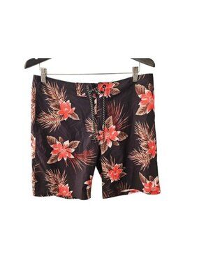Hurley Black Hibiscus Pink Floral Print Volley Swim Shorts Men's Size 32